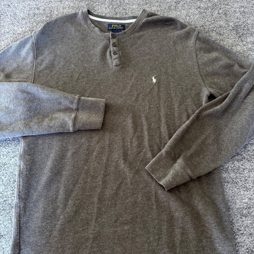 Polo Ralph Lauren Henley Shirt Mens XL Waffle Knit Cotton Regular Fit Gray - Picture 2 of 7